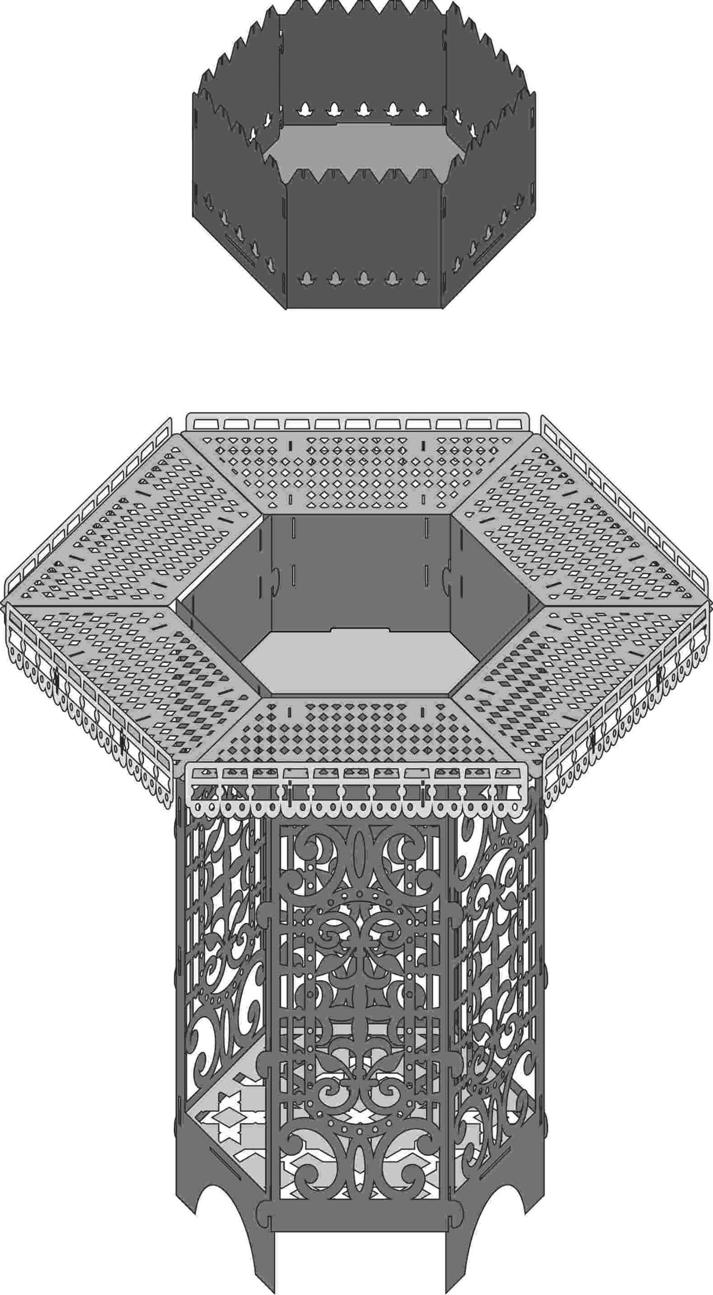 Макет разборный 6-гранный столик с мангалом